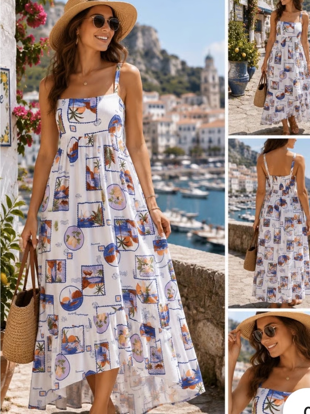 Paper Heart White Floral Patchwork Maxi Dress With Blue Accents Women’s Size S